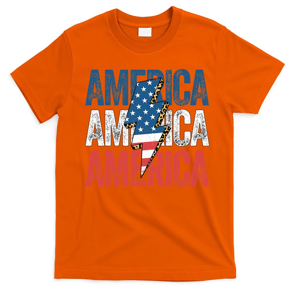 America Cheetah Leopard Lightning Bolt 4th Of July T-Shirt