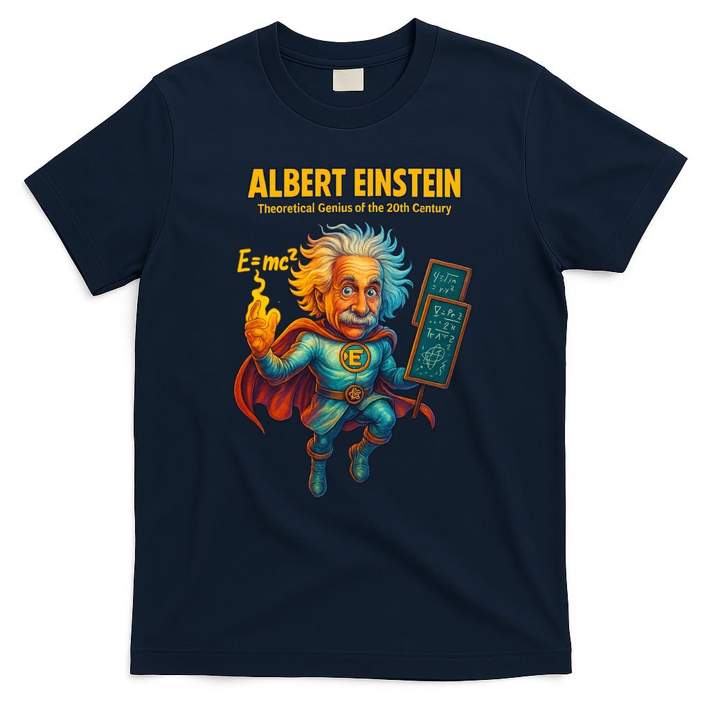Albert Einstein E-MC2 Cartoon Superhero Comic Style T-Shirt