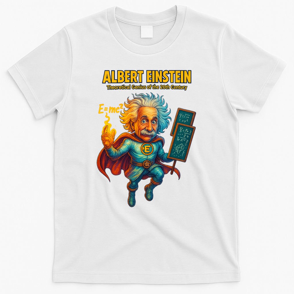 Albert Einstein E-MC2 Cartoon Superhero Comic Style T-Shirt