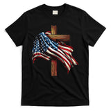 American Flag And Christian Cross Patriotic 4th Of July T-Shirt