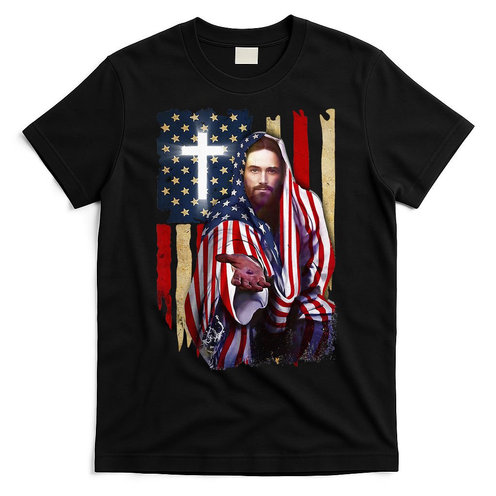 American Flag And Jesus Happy Independence Day 4th Of July T-Shirt