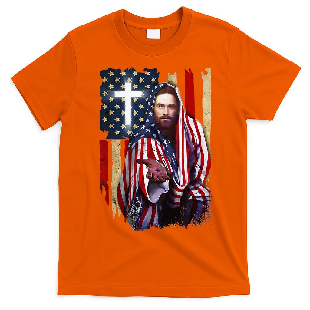 American Flag And Jesus Happy Independence Day 4th Of July T-Shirt