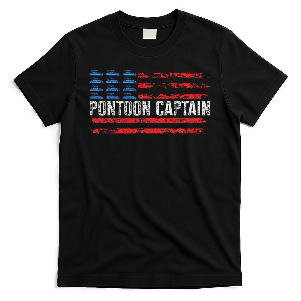 American Flag Boating Clothing 's Black Pontoon Boat Captain 4th Of July T-Shirt