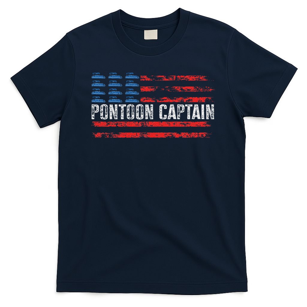 American Flag Boating Clothing 's Black Pontoon Boat Captain 4th Of July T-Shirt