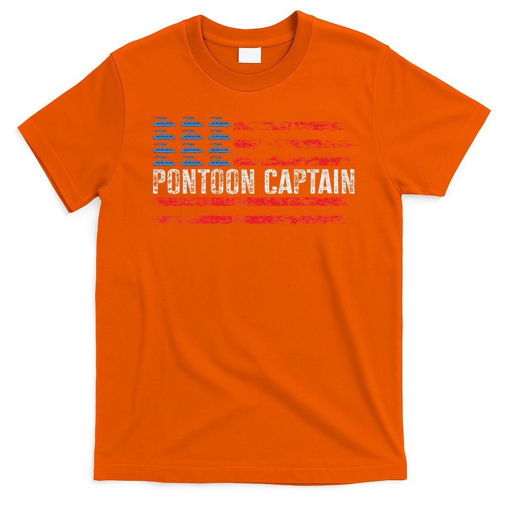 American Flag Boating Clothing 's Black Pontoon Boat Captain 4th Of July T-Shirt