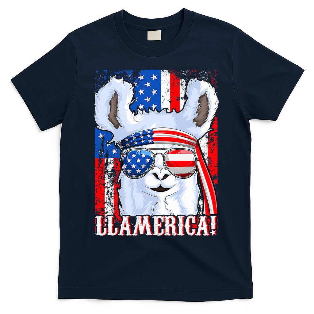 American Flag Funny 4th Of July Llamerica T-Shirt
