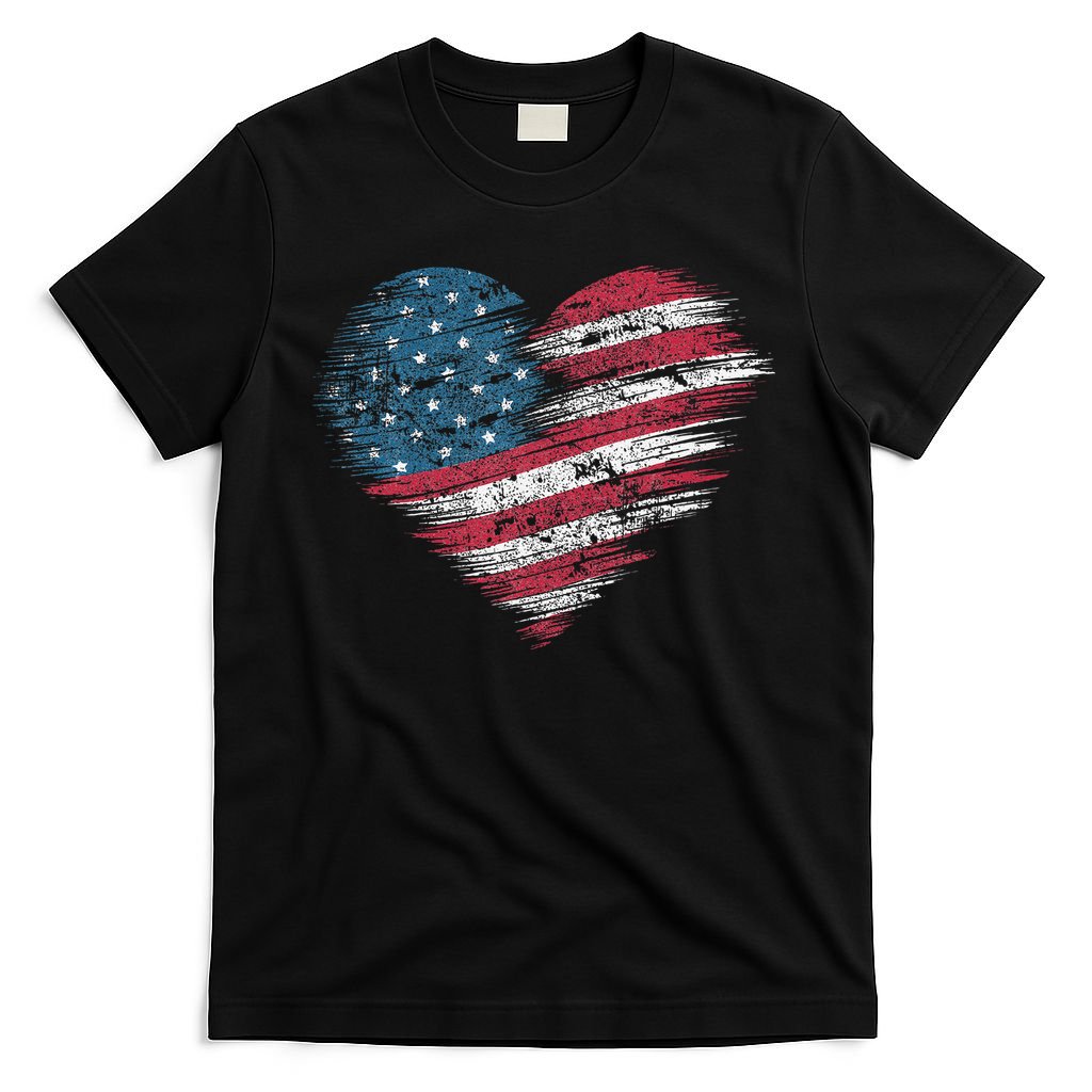 American Flag Heart Women Patriotic 4th Of July Usa Gift T-Shirt
