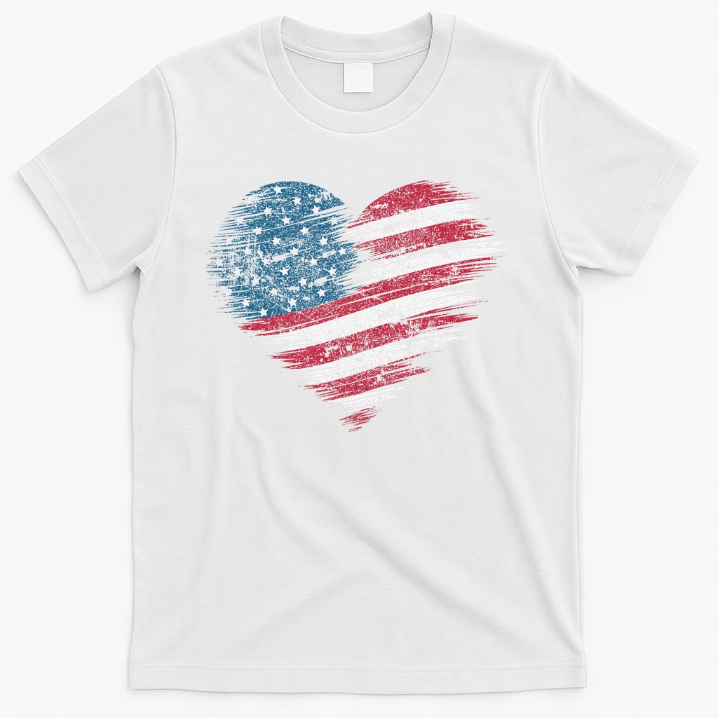 American Flag Heart Women Patriotic 4th Of July Usa Gift T-Shirt