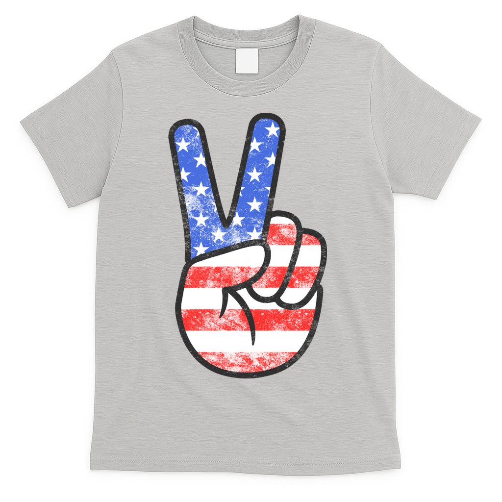 American Flag Peace Sign Hand 4th Of July T-Shirt