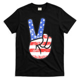 American Flag Peace Sign Hand 4th Of July T-Shirt