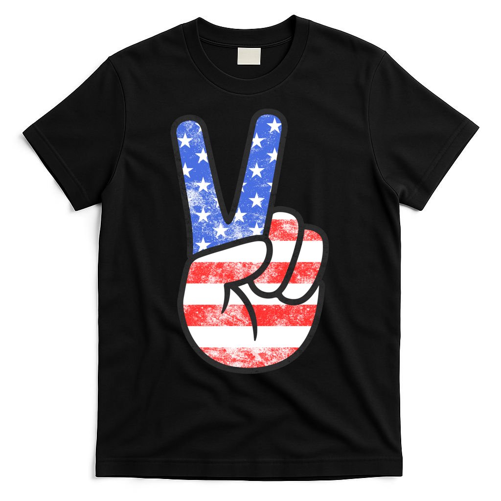 American Flag Peace Sign Hand 4th Of July T-Shirt