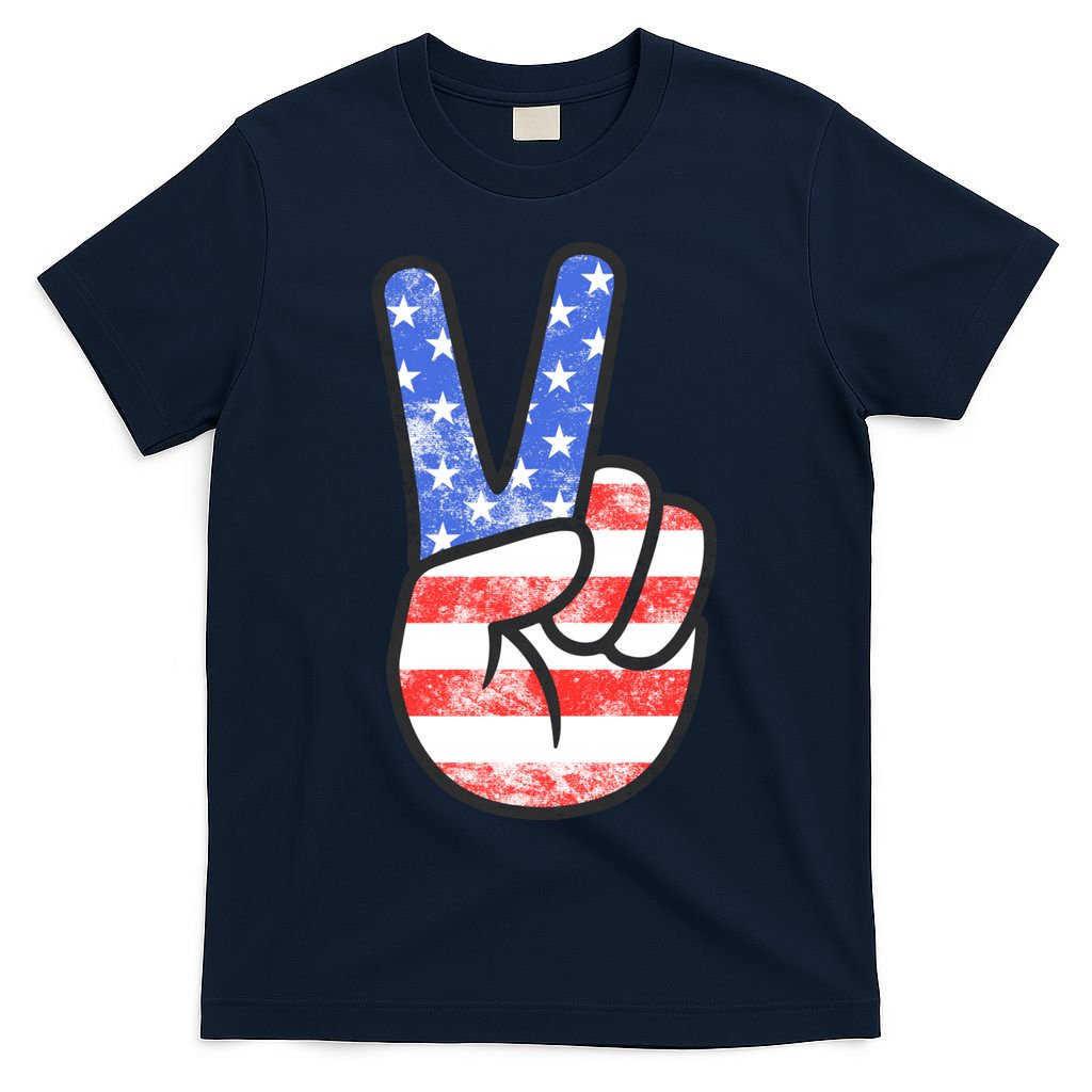 American Flag Peace Sign Hand 4th Of July T-Shirt