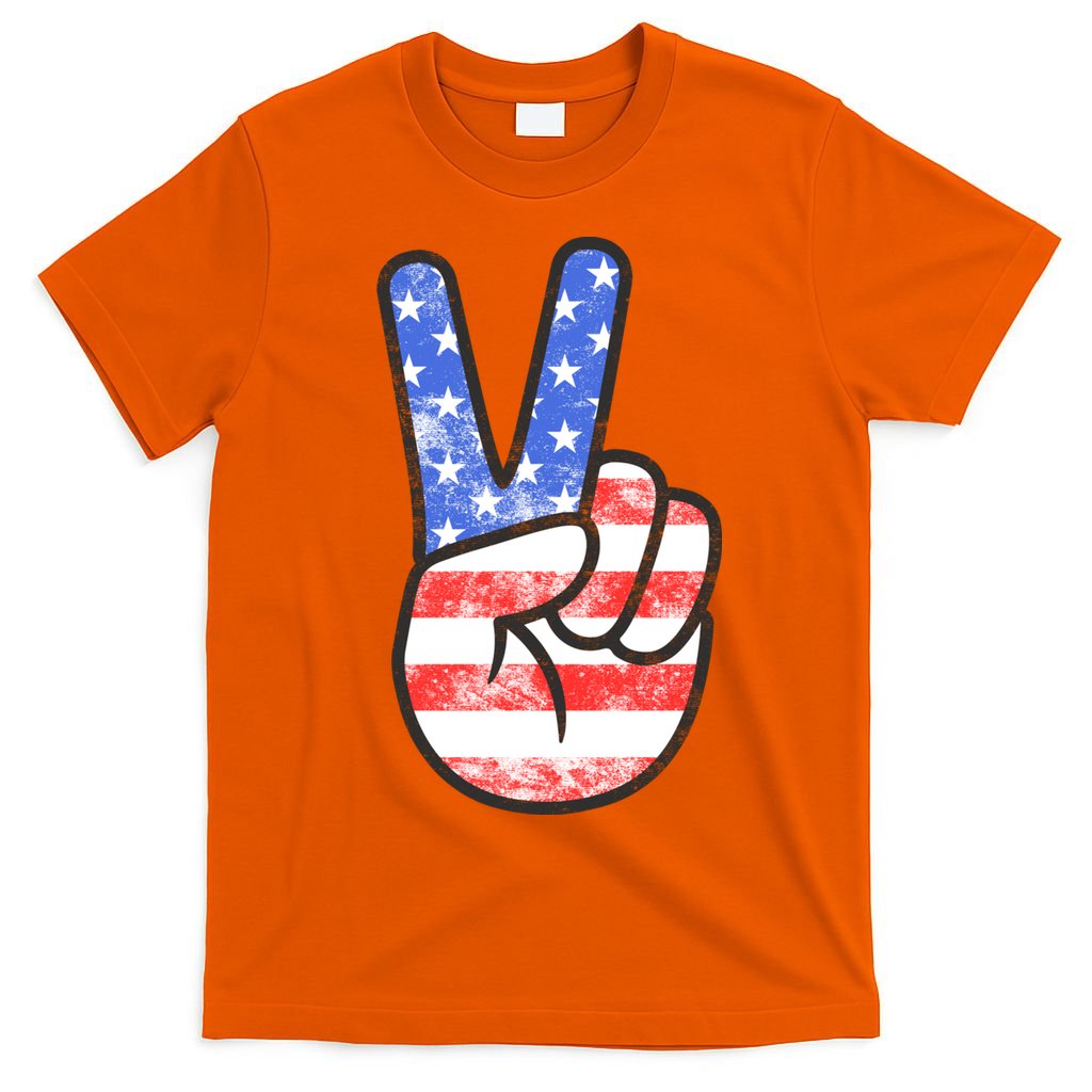 American Flag Peace Sign Hand 4th Of July T-Shirt