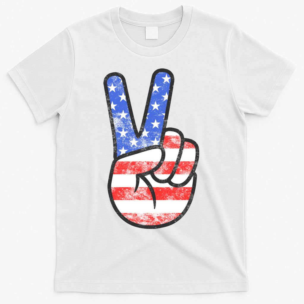 American Flag Peace Sign Hand 4th Of July T-Shirt