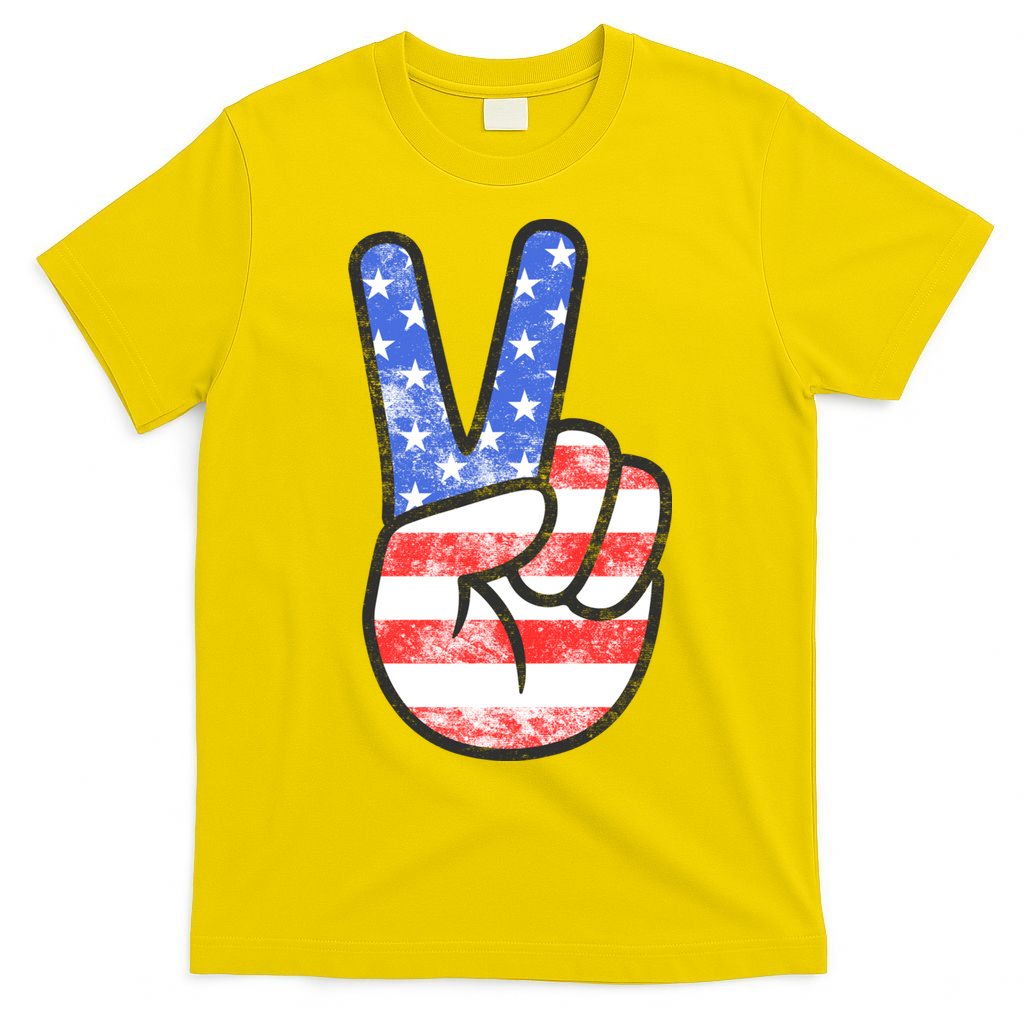 American Flag Peace Sign Hand 4th Of July T-Shirt