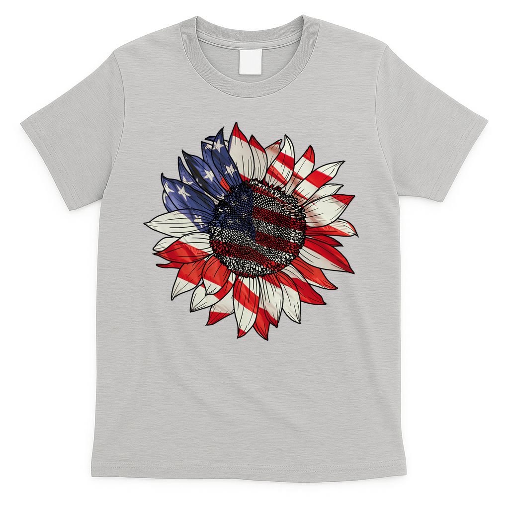 American Flag Sunflower 4th Of July T-Shirt