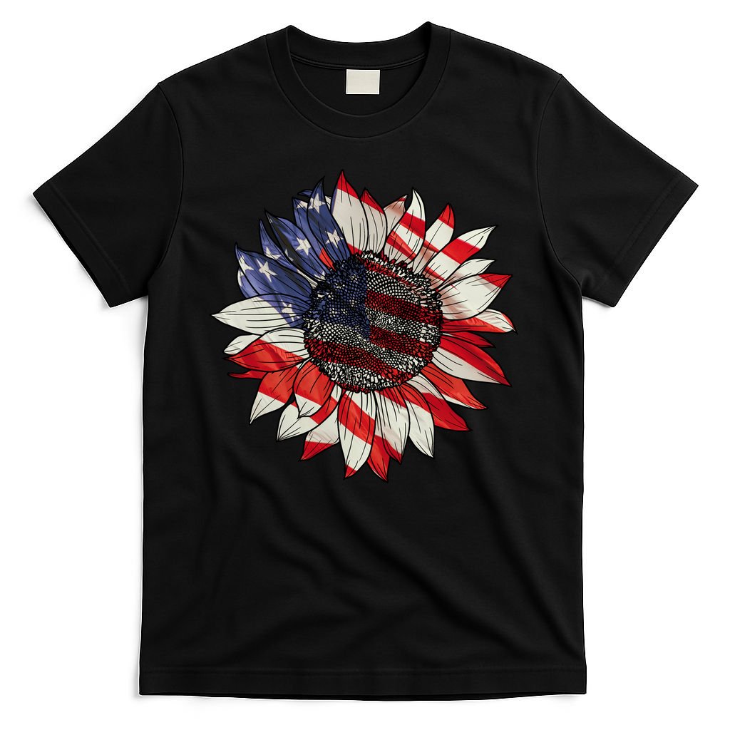 American Flag Sunflower 4th Of July T-Shirt