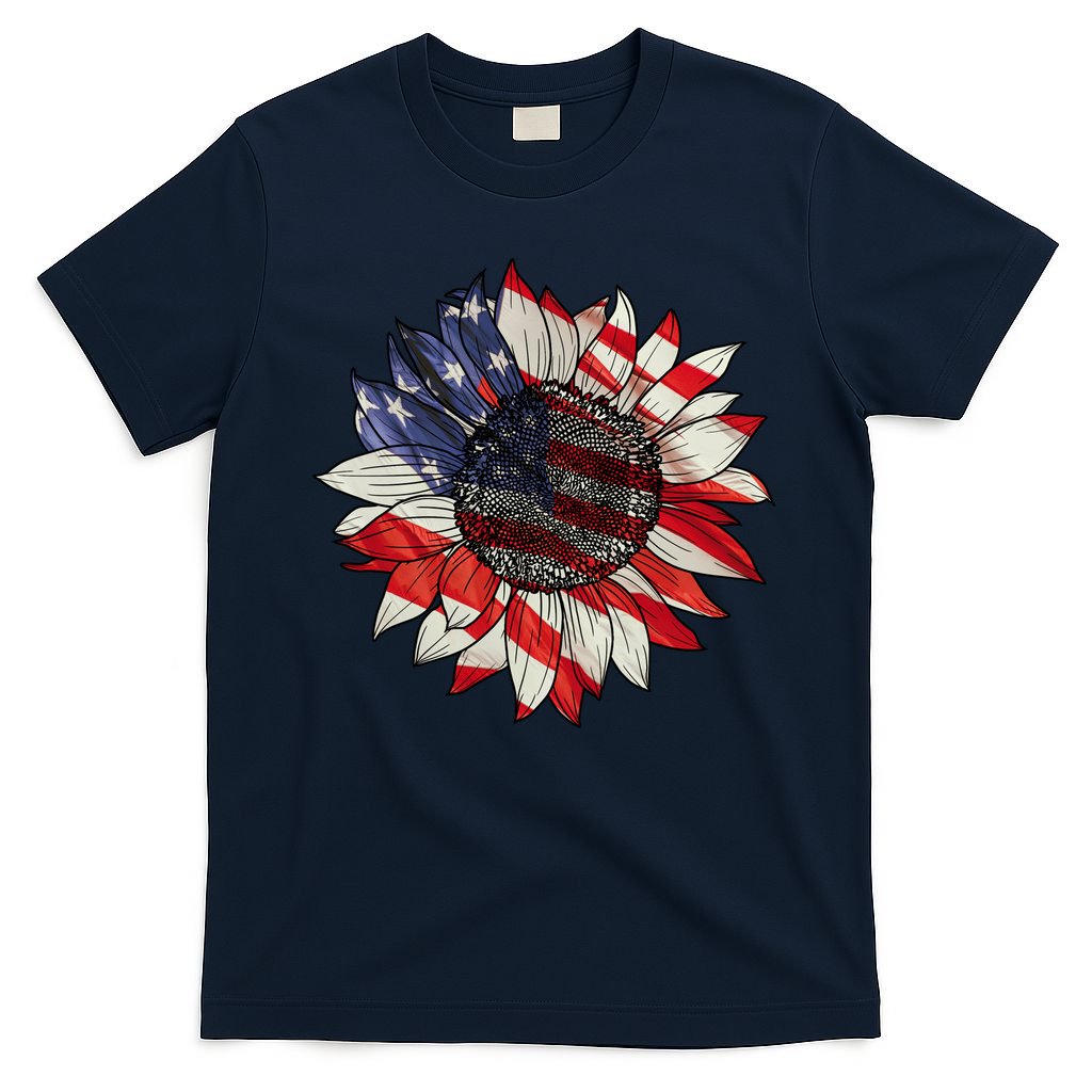 American Flag Sunflower 4th Of July T-Shirt