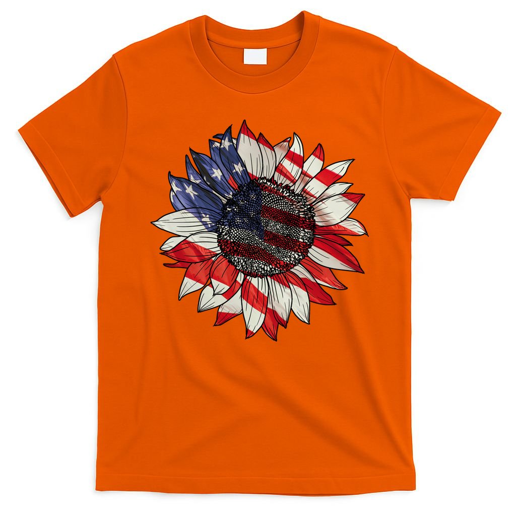 American Flag Sunflower 4th Of July T-Shirt