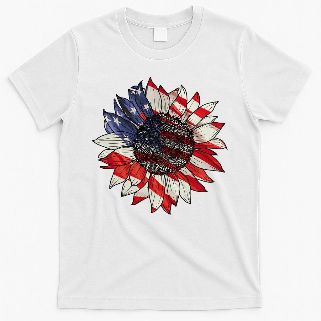 American Flag Sunflower 4th Of July T-Shirt