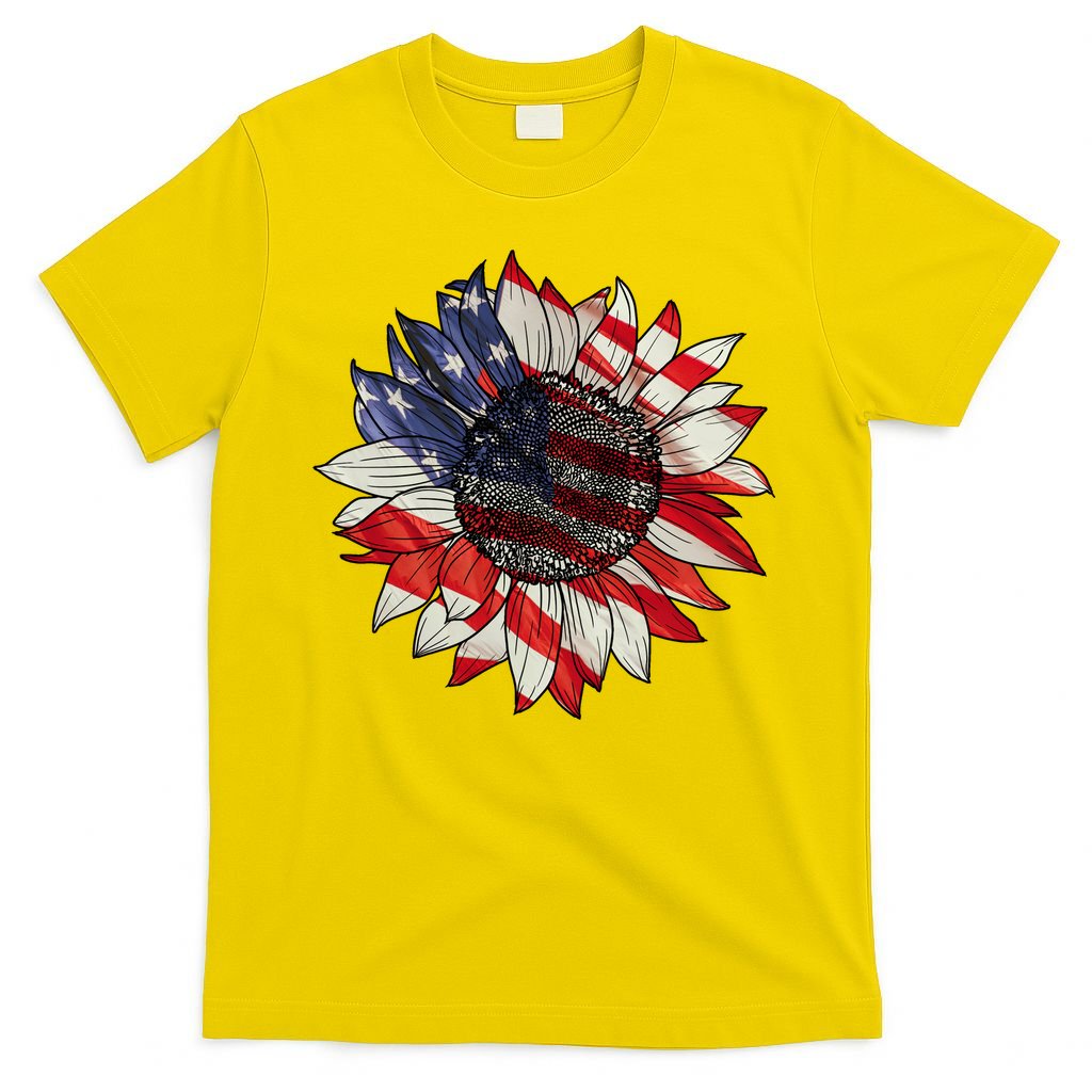 American Flag Sunflower 4th Of July T-Shirt