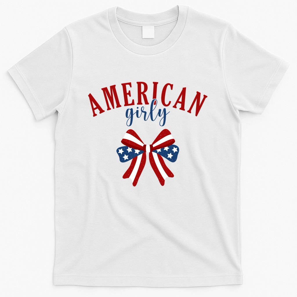 American Girly 4th Of July Usa Bow T-Shirt