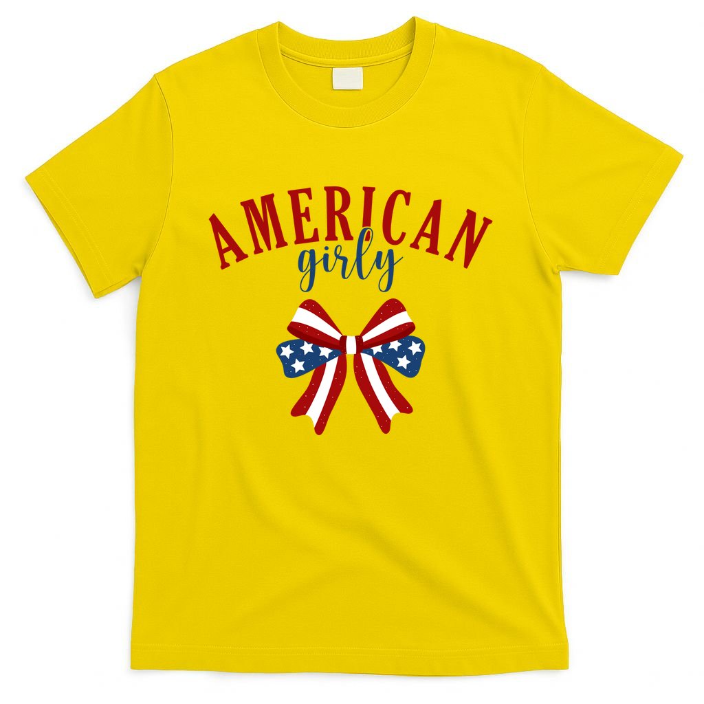 American Girly 4th Of July Usa Bow T-Shirt