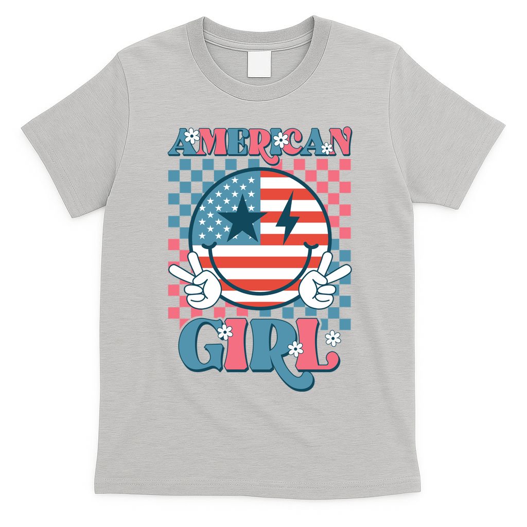 American Girl Retro Groovy 4th Of July Smile Peace T-Shirt