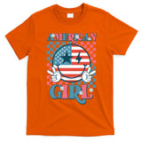 American Girl Retro Groovy 4th Of July Smile Peace T-Shirt