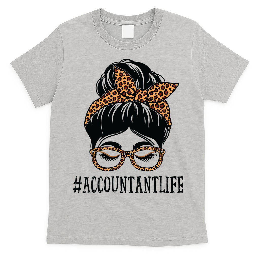 Accountant Leopard Messy Bun Women Back To School T-Shirt