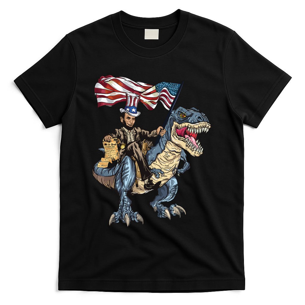 Abe Lincoln Murica T Rex Funny 4th Of July Usa Flag T-Shirt