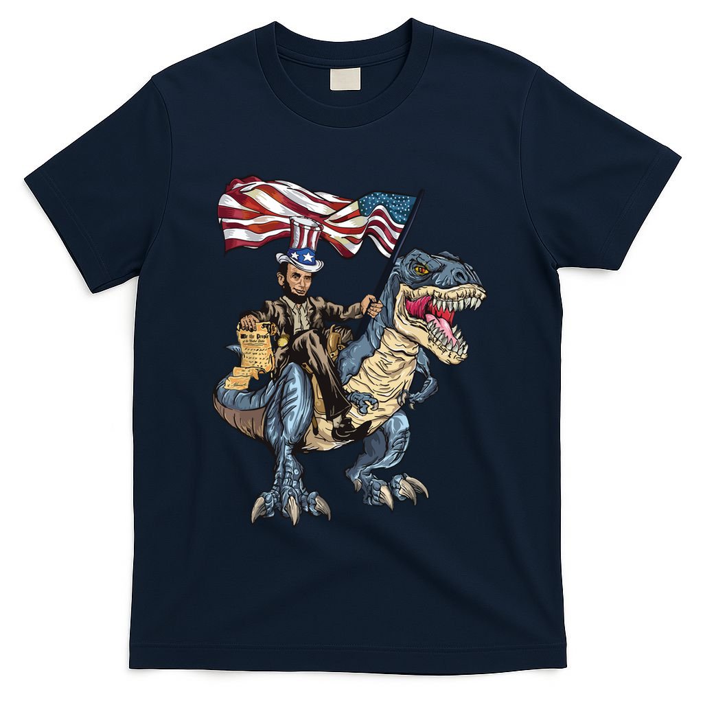 Abe Lincoln Murica T Rex Funny 4th Of July Usa Flag T-Shirt