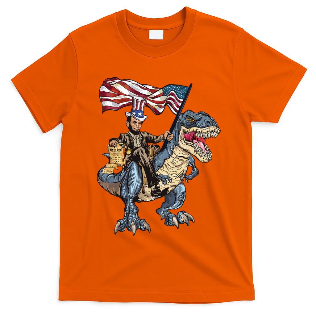 Abe Lincoln Murica T Rex Funny 4th Of July Usa Flag T-Shirt