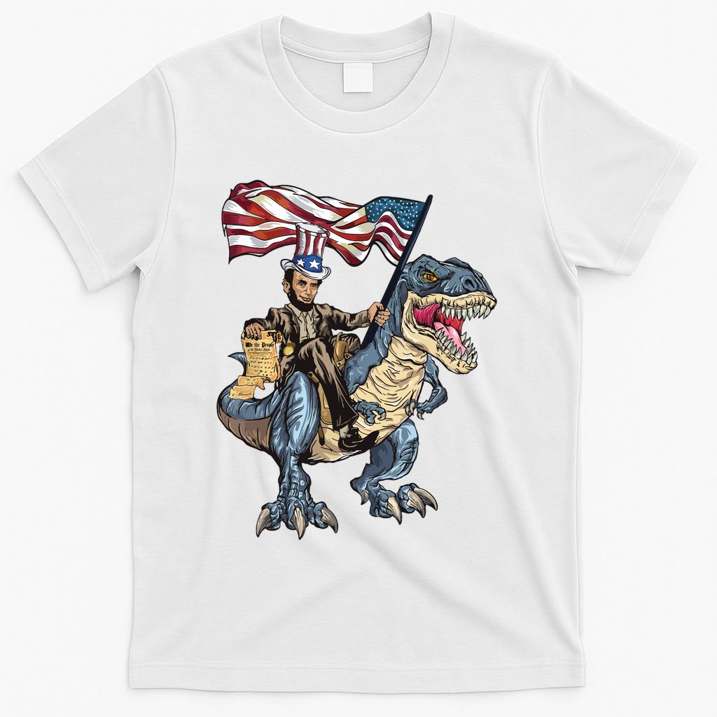Abe Lincoln Murica T Rex Funny 4th Of July Usa Flag T-Shirt