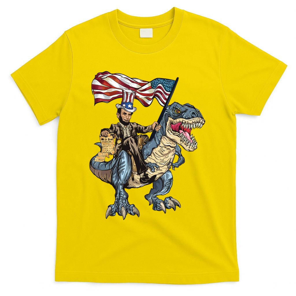Abe Lincoln Murica T Rex Funny 4th Of July Usa Flag T-Shirt