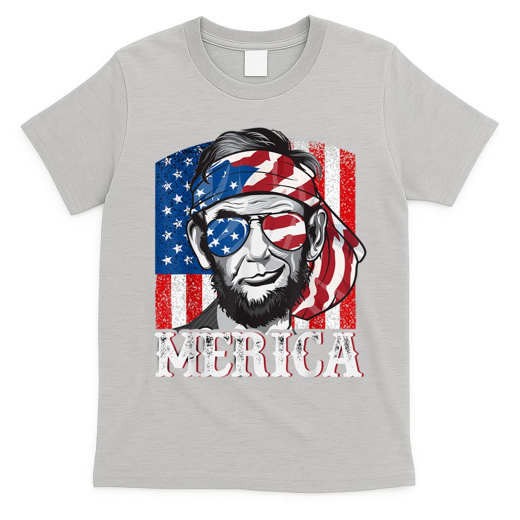 Abraham Lincoln Merica 4th Of July Shirt Men American Flag T-Shirt