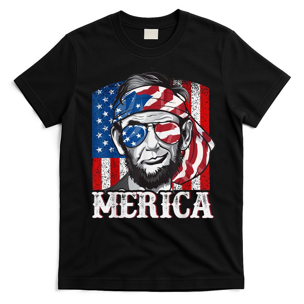 Abraham Lincoln Merica 4th Of July Shirt Men American Flag T-Shirt