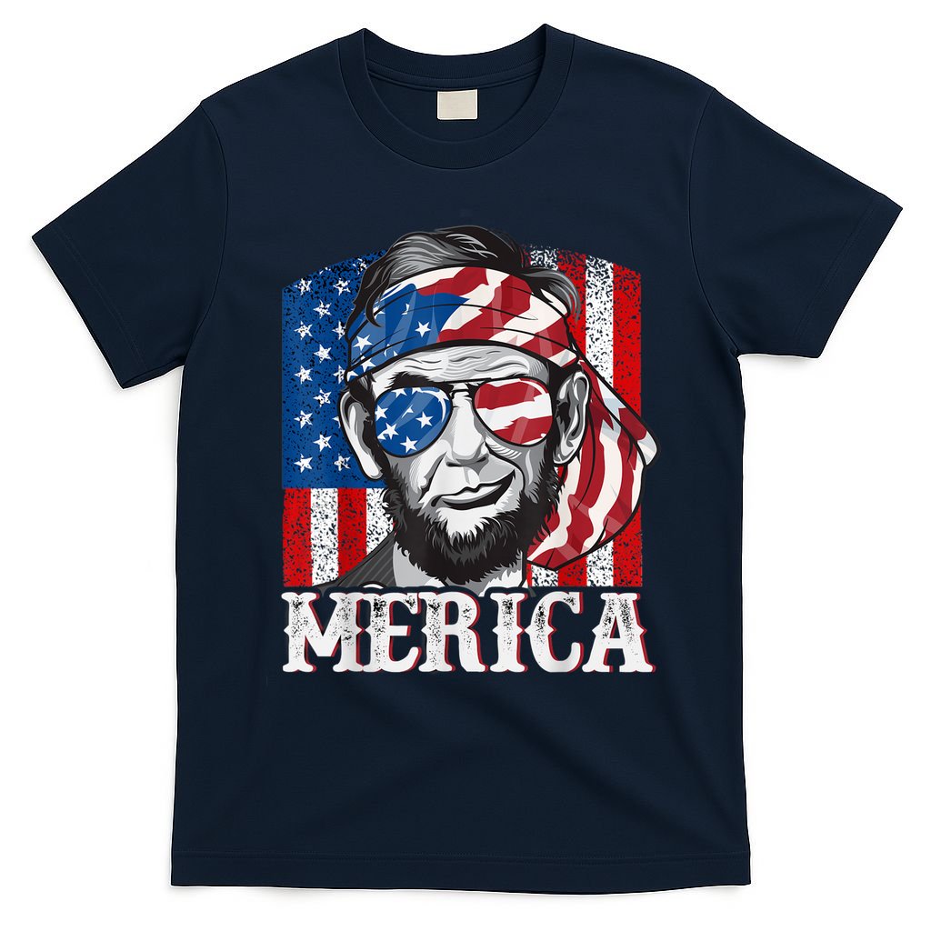 Abraham Lincoln Merica 4th Of July Shirt Men American Flag T-Shirt