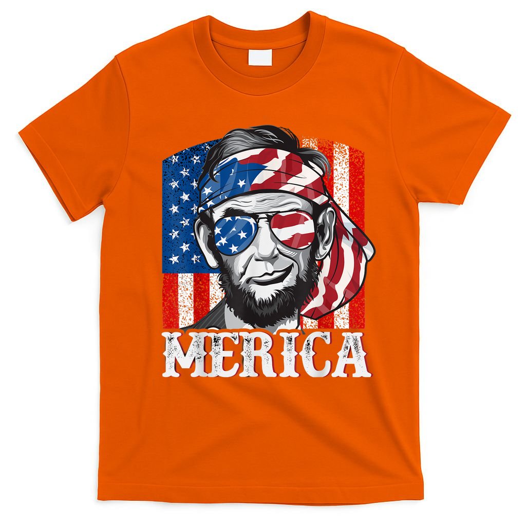 Abraham Lincoln Merica 4th Of July Shirt Men American Flag T-Shirt