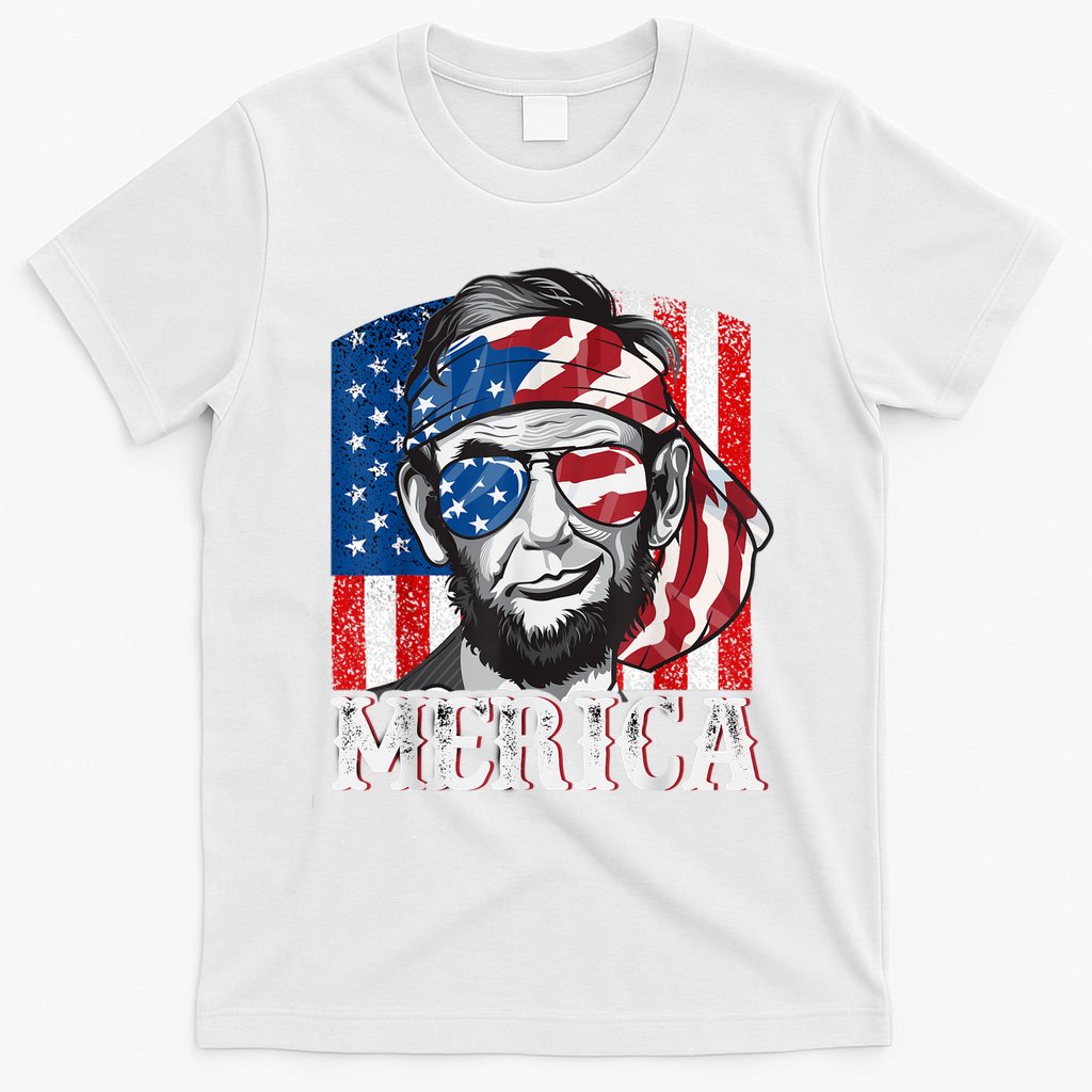 Abraham Lincoln Merica 4th Of July Shirt Men American Flag T-Shirt