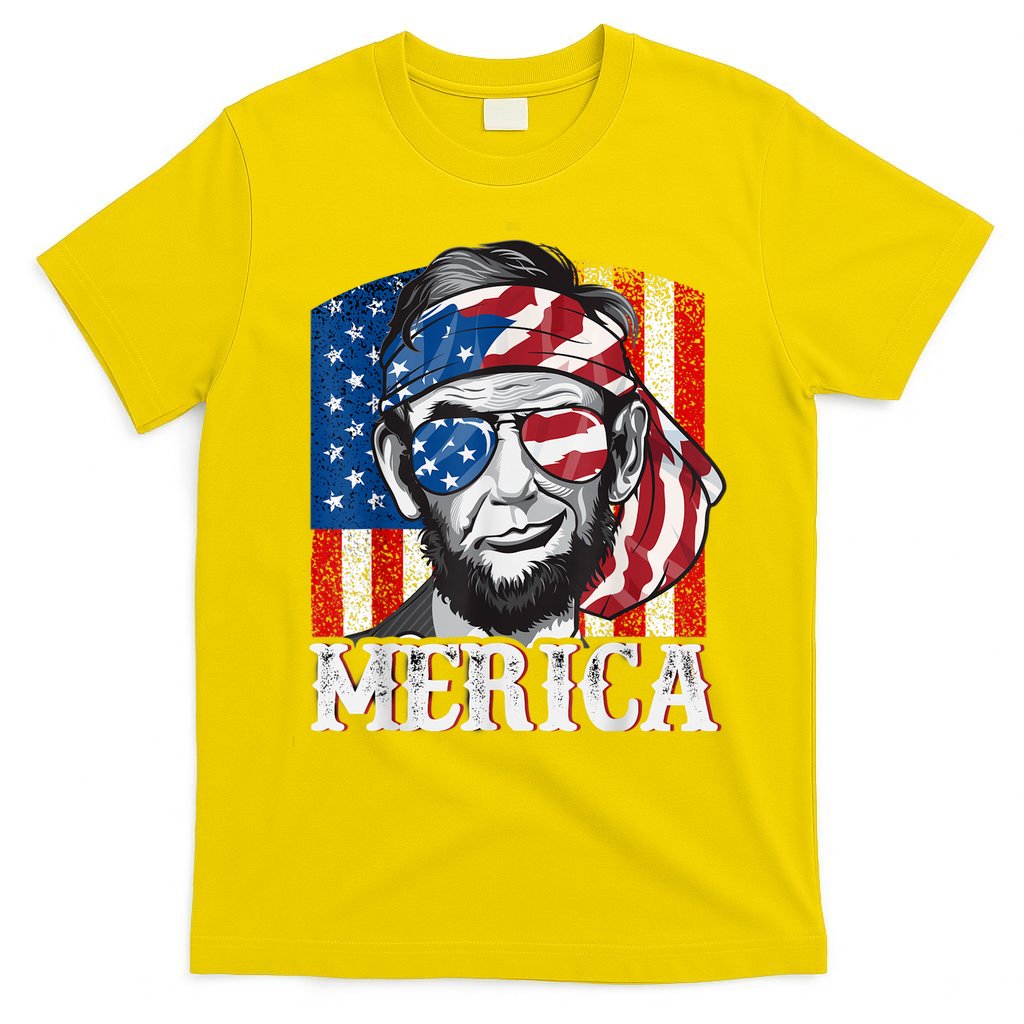 Abraham Lincoln Merica 4th Of July Shirt Men American Flag T-Shirt