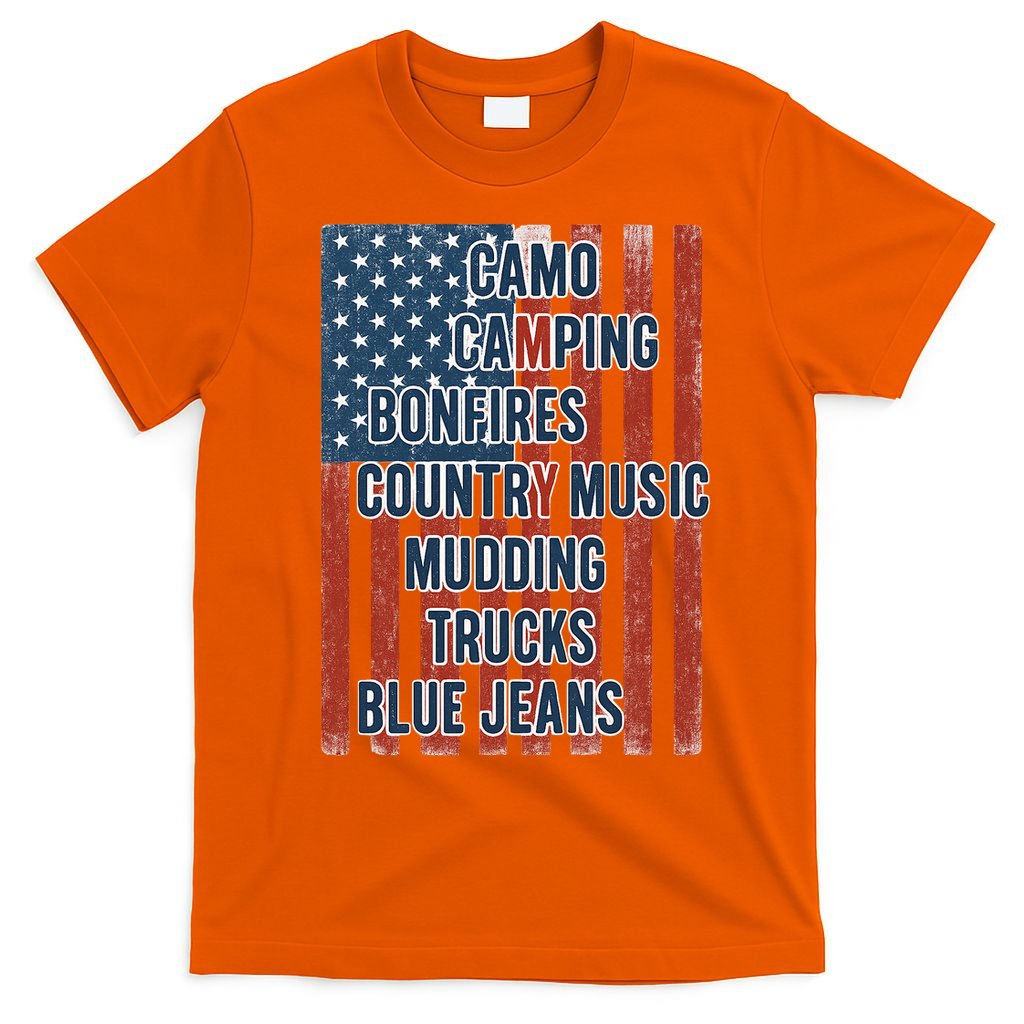 American Life Patriotic USA Flag Camo Camping Bonfires Country Music T-Shirt