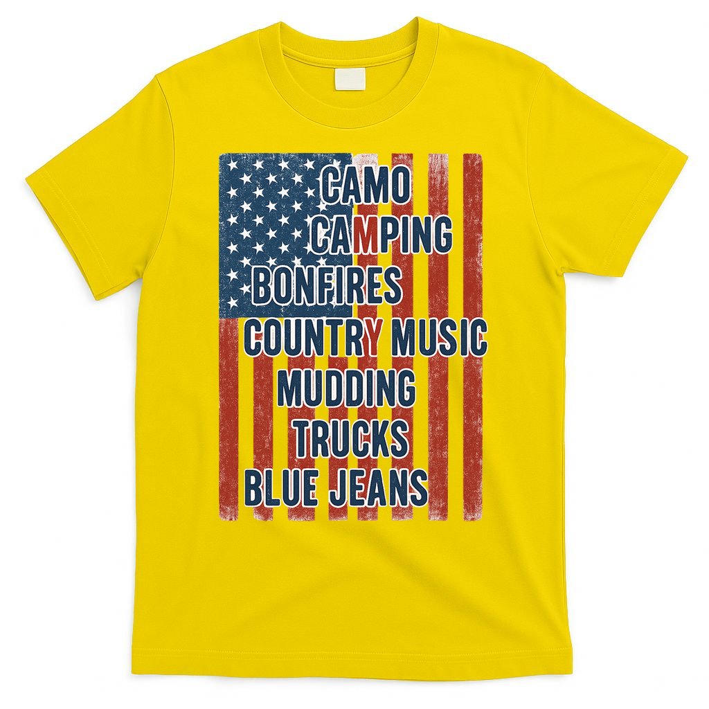 American Life Patriotic USA Flag Camo Camping Bonfires Country Music T-Shirt