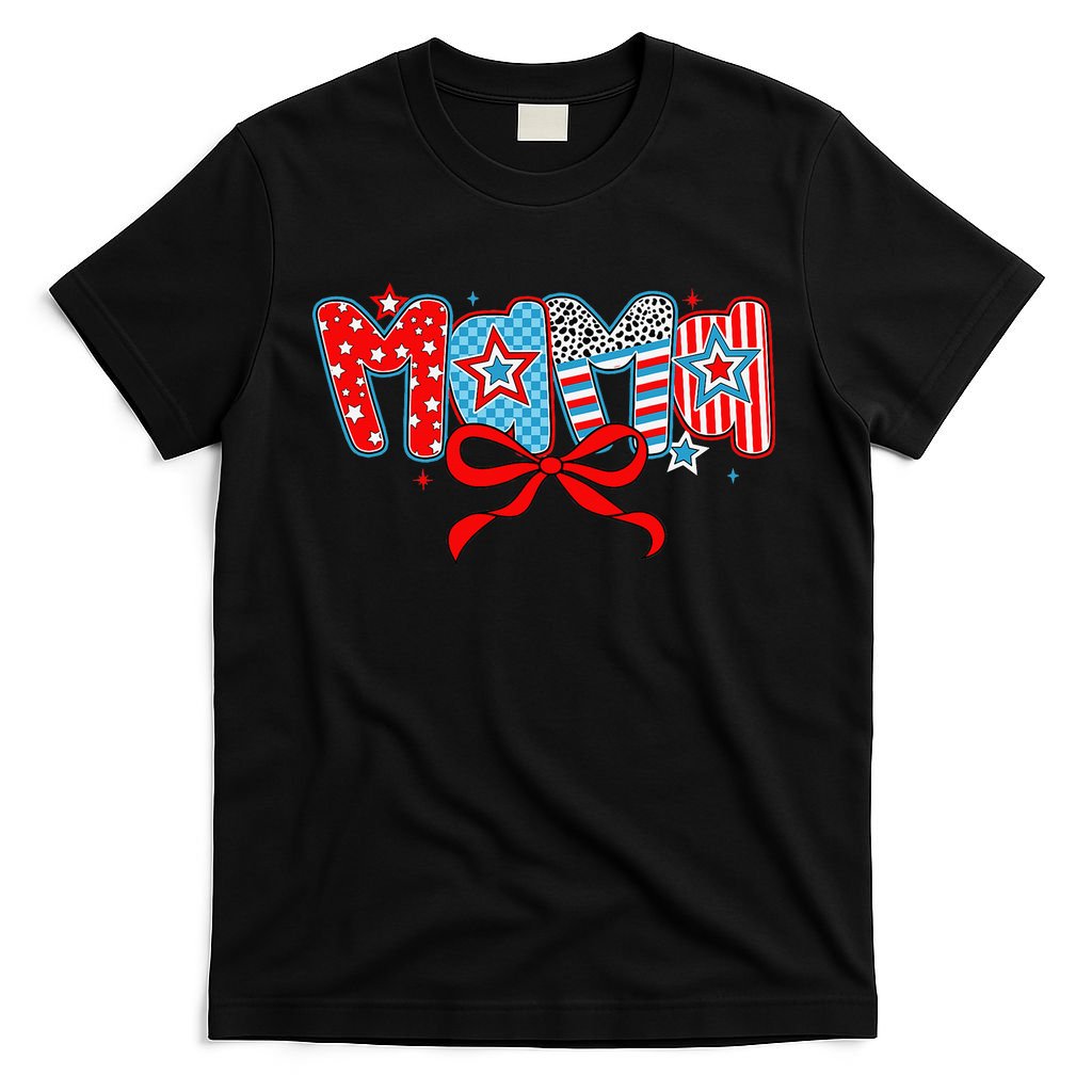 American Mama Coquette Bow Preppy 4th Of July 1776 USA Mom T-Shirt