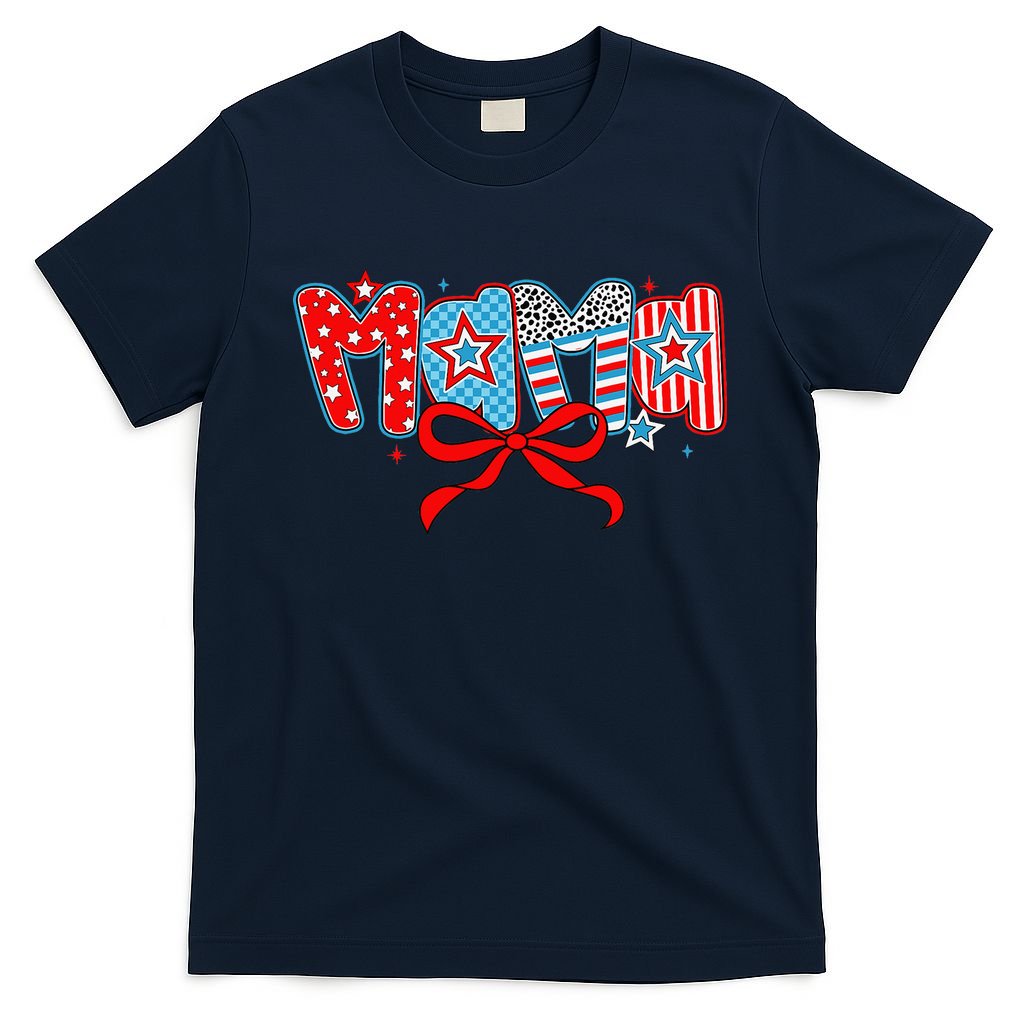 American Mama Coquette Bow Preppy 4th Of July 1776 USA Mom T-Shirt