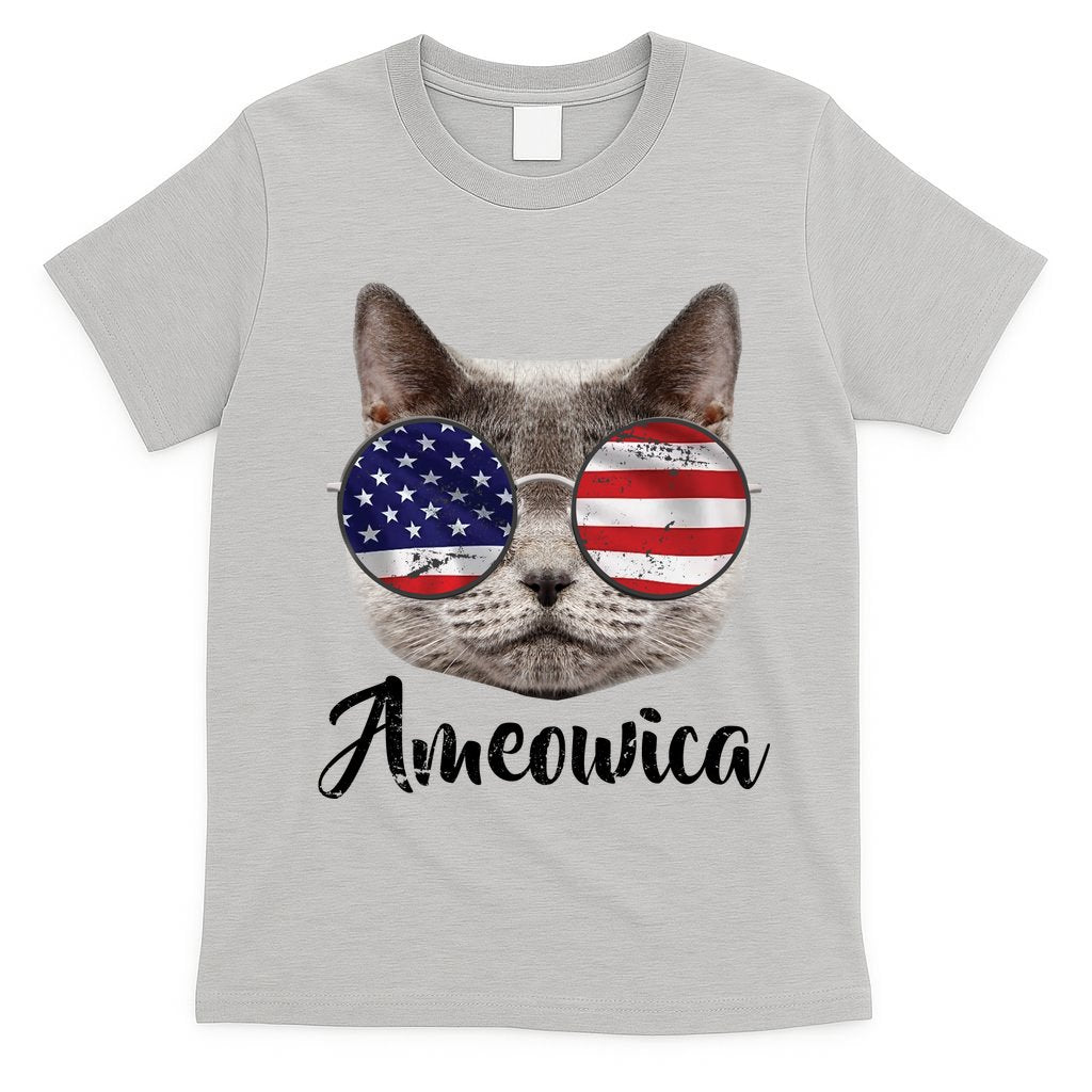 Ameowica America USA Cat Sunglasses Flag T-Shirt