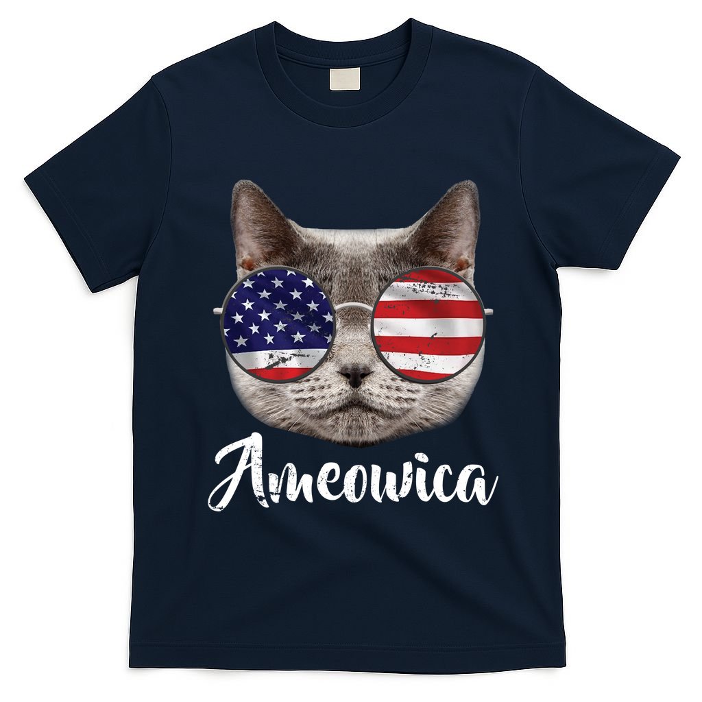 Ameowica America USA Cat Sunglasses Flag T-Shirt