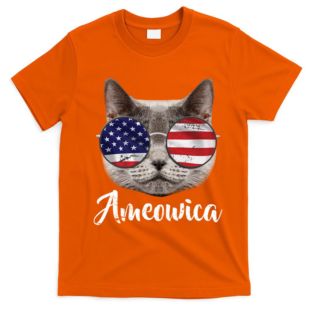 Ameowica America USA Cat Sunglasses Flag T-Shirt