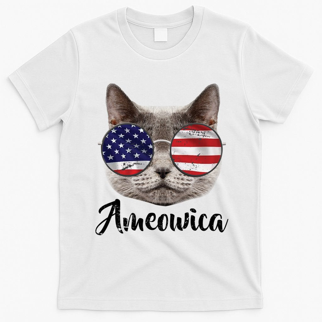 Ameowica America USA Cat Sunglasses Flag T-Shirt