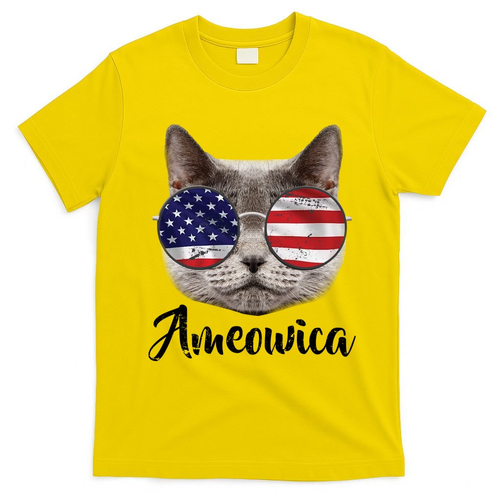Ameowica America USA Cat Sunglasses Flag T-Shirt